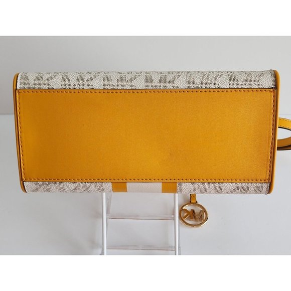 Michael Kors Center Stripe SUN Yellow Signature MAPLE small Satchel Tote NWT! - Picture 5 of 13